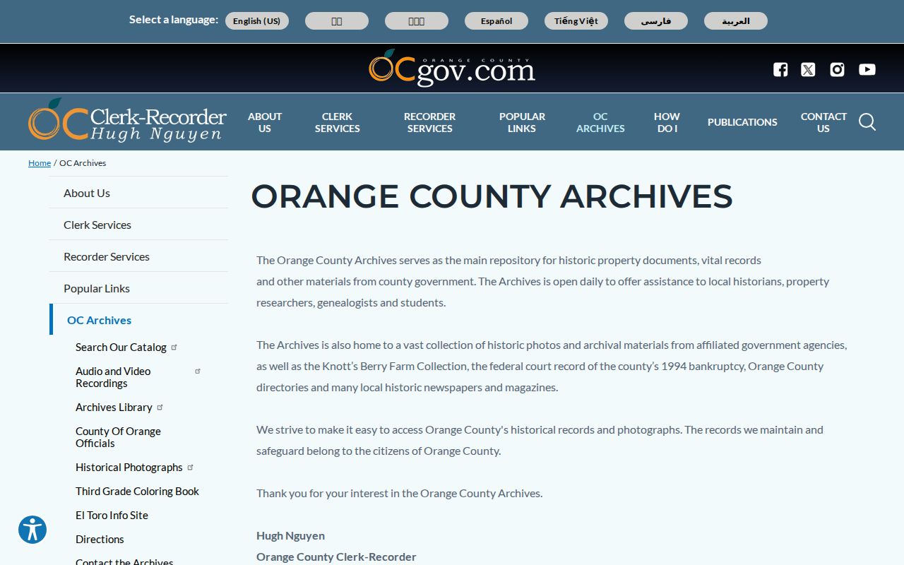 Lake Forest previous residents researching Orange County Archives holdings
