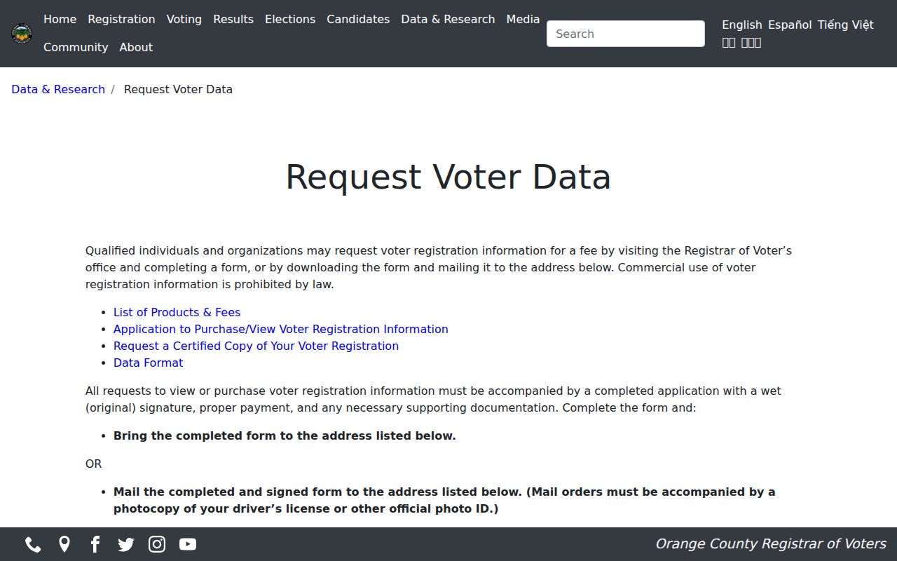 Lake Forest resident lookup view of Orange County voter data access
