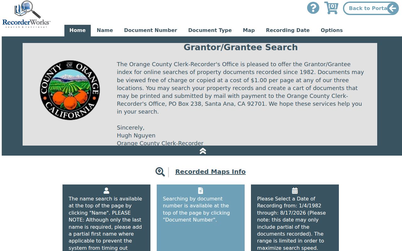 Lake Forest street directory RecorderWorks index screen