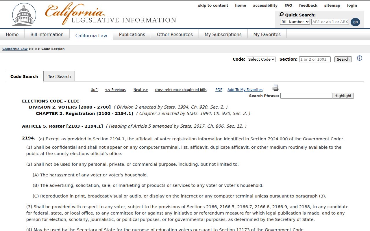 Lake Forest ZIP code directory California voter data access law